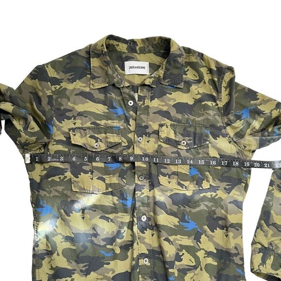 Zadig & Voltaire Iconic Green Camouflage Medium Print Long-Sleeve Button-Down To - Picture 10 of 12